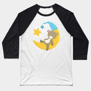 Sleeping Bear, Cute Bear, Bear On The Moon Baseball T-Shirt